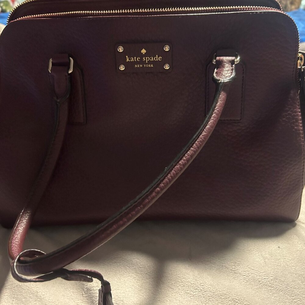 Kate Spade Bay Street Lydia Bag Satchel Mulled Wine Burgundy Pebbled Leather